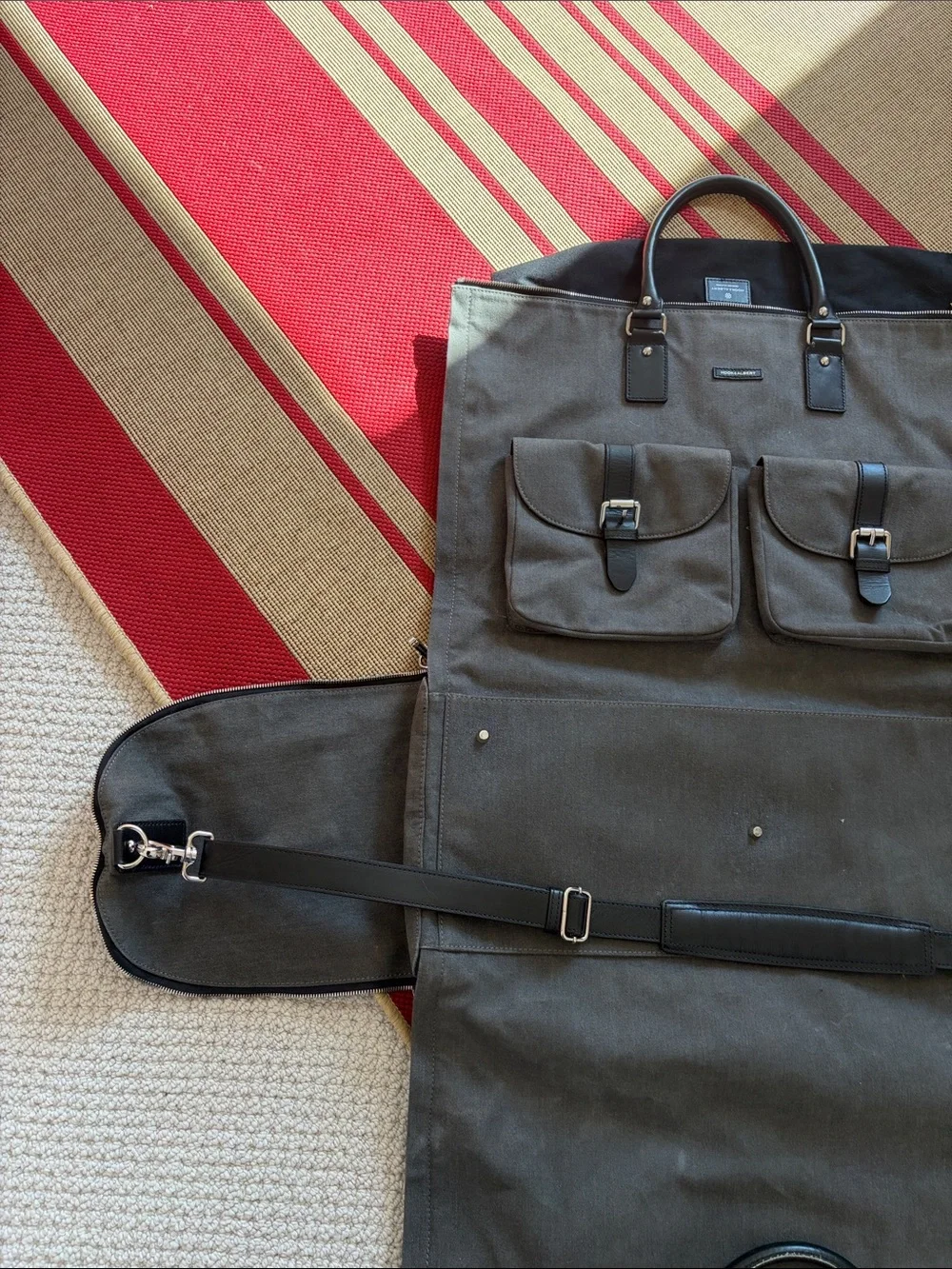 Hook & Albert grey waxed canvas weekender garment